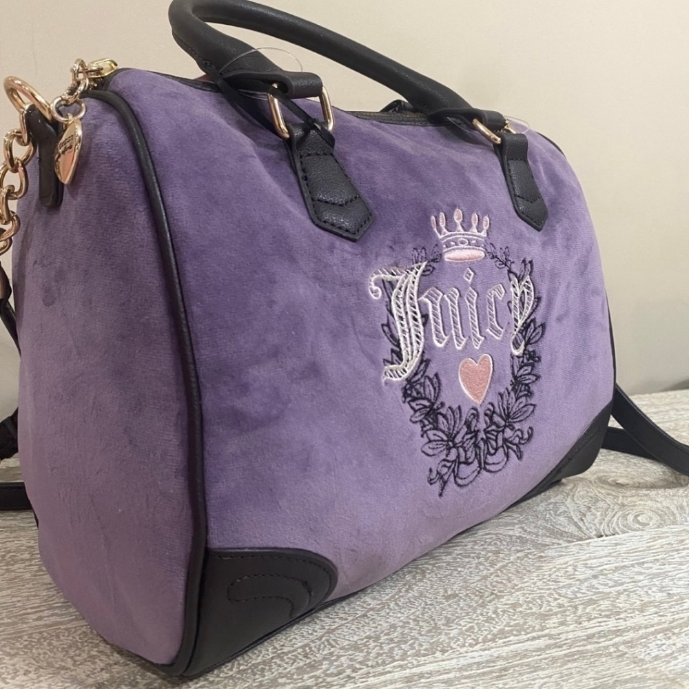 💜🔹️Juicy Couture 🔹️Heritage satchel Bag Velour Dusty Violet purple - Picture 8 of 11